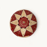 Embroidered Goat Leather Ottoman — Deep Red & Sand, Fès
