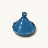 TUYYA azure glazed ceramic micro tajine, a handcrafted Moroccan serving dish for spices or condiments.