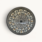 tuyya handmade Moroccan ceramic bowl in grey with intricate hand-painted floral patterns and colourful accents