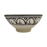 tuyya handmade Moroccan ceramic bowl in grey and white with intricate hand-painted geometric patterns
