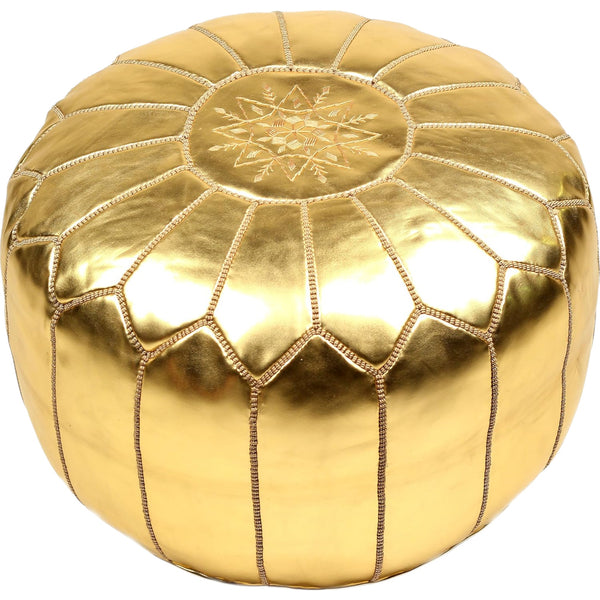 Gold Moroccan Embroidered Vegan Leather Pouf