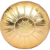 Gold Moroccan Embroidered Vegan Leather Pouf
