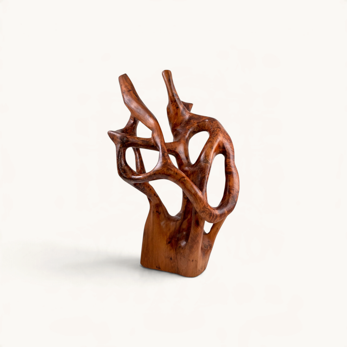 Sculpture décorative TUYYA en racine de thuya sculptée avec des motifs de grain naturels et une finition polie