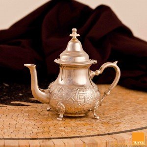 TUYYA nickel-plated large Moroccan teapot with Arabesque pattern and ornate legs