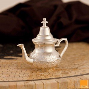 TUYYA silver-plated small Moroccan teapot with floral pattern, Tradition style, without legs