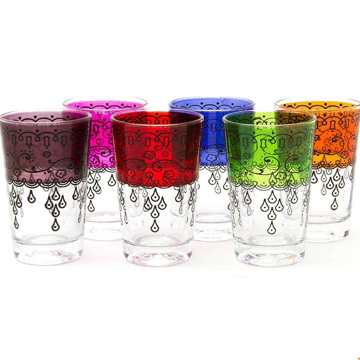 TUYYA set of colorful Moroccan tea glasses with traditional patterns