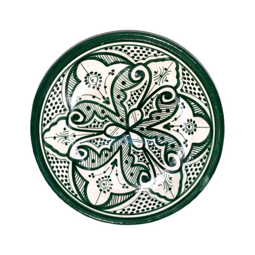 Ceramic Bowl, Green & White