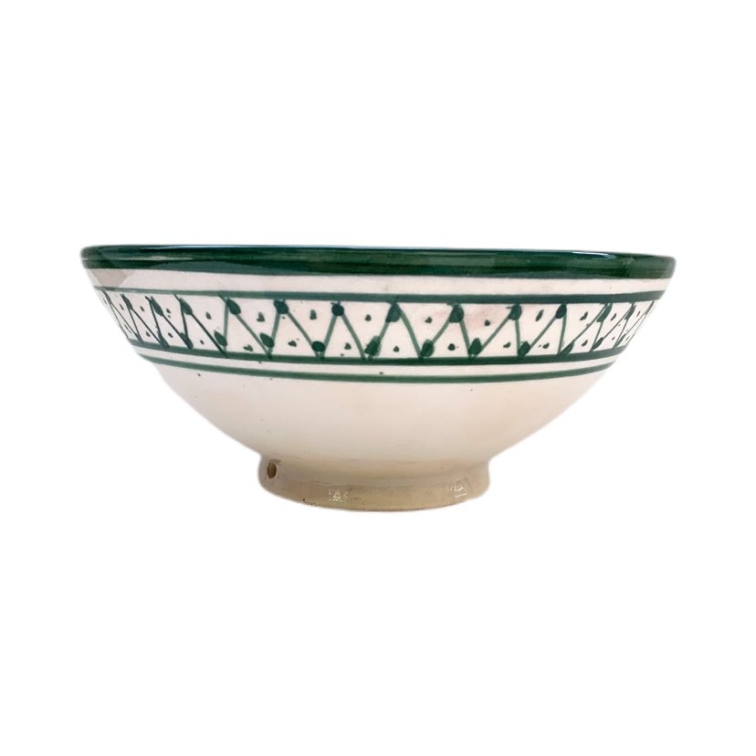 Ceramic Bowl, Green & White